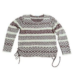 Knox Rose‎ Sweater Womens XXL Beige Maroon Chunky Knit Pullover Top Stripes